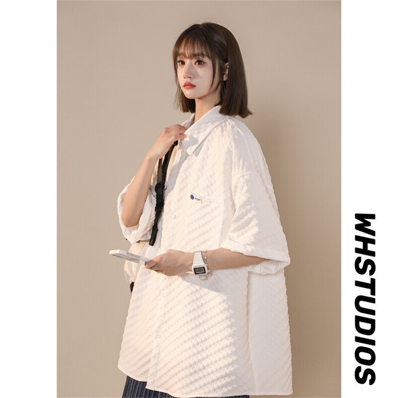 清凉一夏中性千鸟格潮牌宽松大码设计感半袖衬衫XZ301AC8803P40，男装衬衫，星座301A