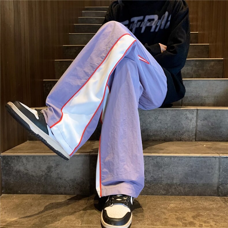 街头ins设计感微喇休闲裤美式拼色百搭阔腿直筒小众长裤GA040-P36,男装休闲裤,星座1008