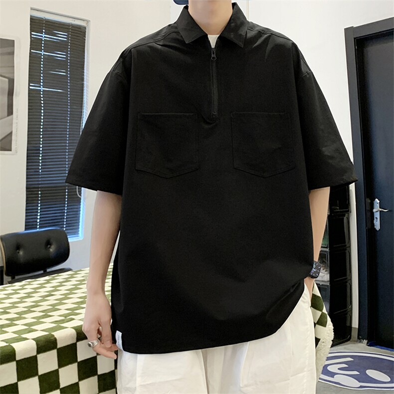 夏季翻领Polo衫男ins衬衫短袖日系宽松工装半袖衬衣CS0613-P35图片