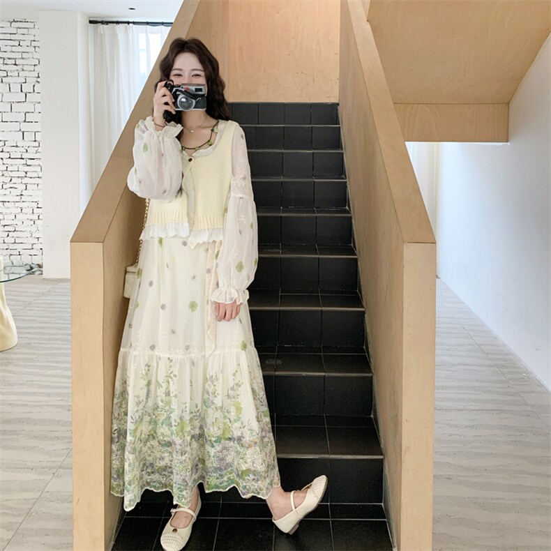 26春新款现-度假风拼接兰花针织开衫连衣裙套装2629-P200K328,女装套装/套裙,2B190