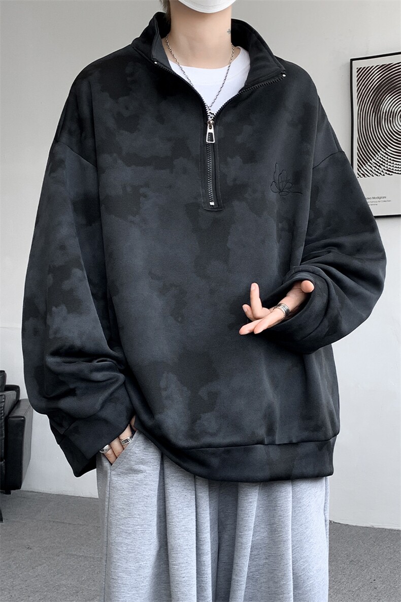 现货WY10083-特P45控88新款面料扎染高品质宽松立领卫衣,男装卫衣,电商A059