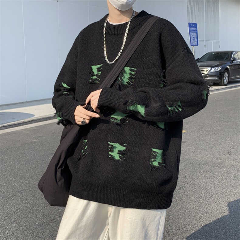 破洞毛衣男女秋冬复古日系慵懒风炸街小众设计ins针织衫HY781-P45,男装针织衫/毛衣,星座1008