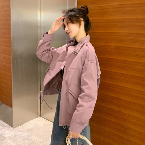 卡其色oversize美式外套女2024秋新款炸街时尚宽松休闲小个子夹克，女装短外套，梦懿尔