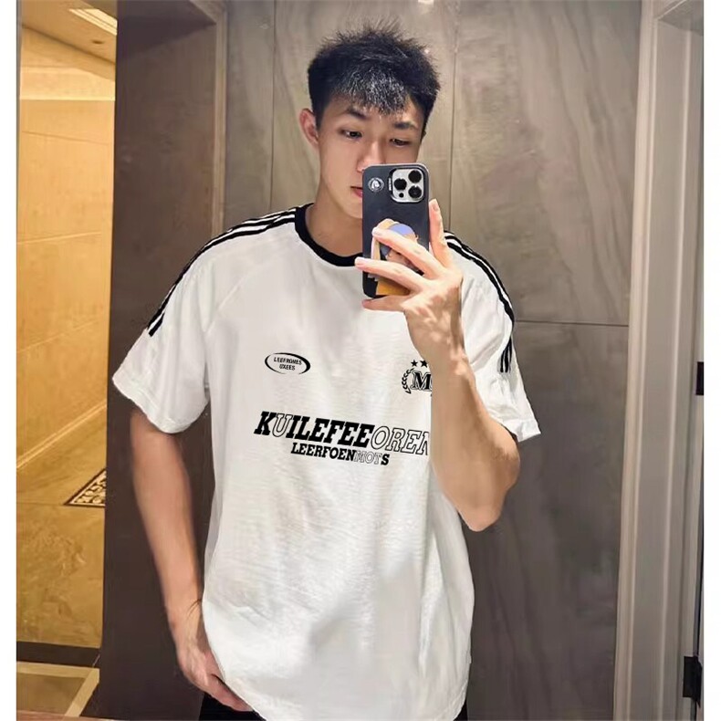 夏季美式高街重磅纯棉三条杠织带撞色男女短袖T恤ZD650-特P30,男装T恤,电商A486-1