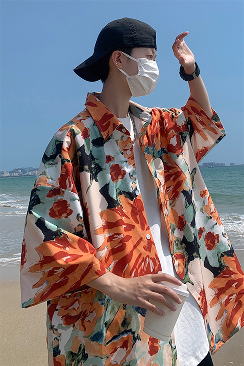 2024夏季新款港风外景冰丝薄款弹力短袖衬衫M-5XHC23204-特P25,男装衬衫,电商A022