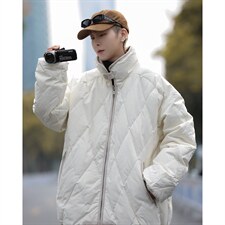 菱形格立领保暖棉衣男冬季加厚简约宽松情侣棉服1001-1-MY906-P85，男装棉衣，星座1001-1