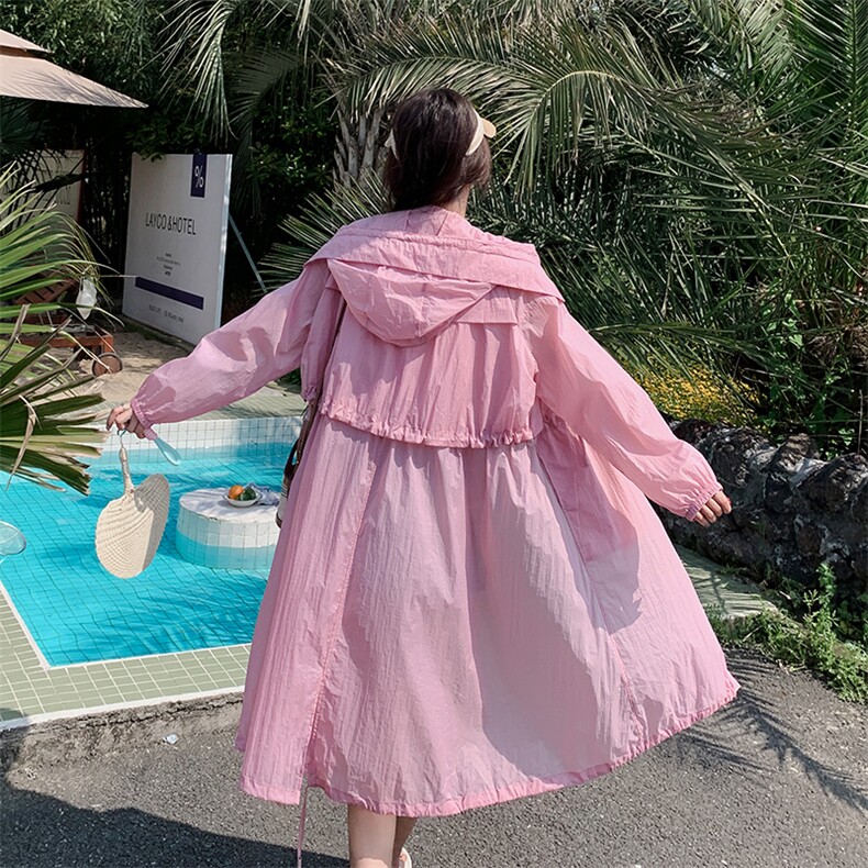 现货－夏季新品粉色透气长款防晒服348－P95-K168,女装防晒衣,浙宝203