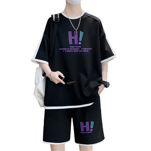 休闲运动套装夏宽松阔版青少年学生短袖短裤一套 A436-D1337-P50图片