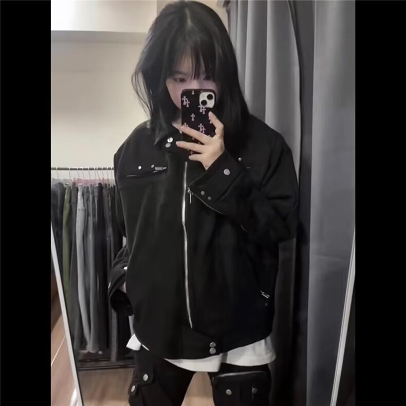 2025麂皮绒解构排扣拉链翻领夹克外套休闲高街高级百搭外套潮，男装夹克，星座506A