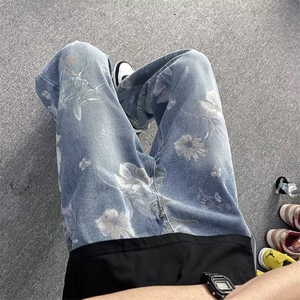 潮男小众牛仔裤男款春秋季小众设计感直筒阔腿潮牌炸街痞帅长裤子图片