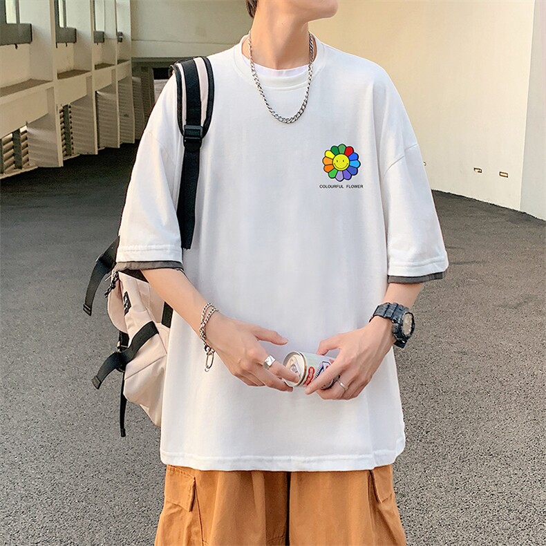 JT55101-P25假两件短袖t恤男大码胖子半袖体恤半截袖港风,男装T恤,电商A040
