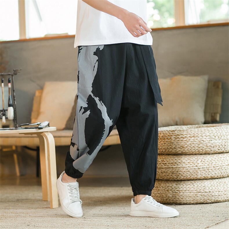 风大码男装棉麻休闲裤印花男士束脚长裤XZ314A-1-K023-P50，男装休闲裤，星座1513