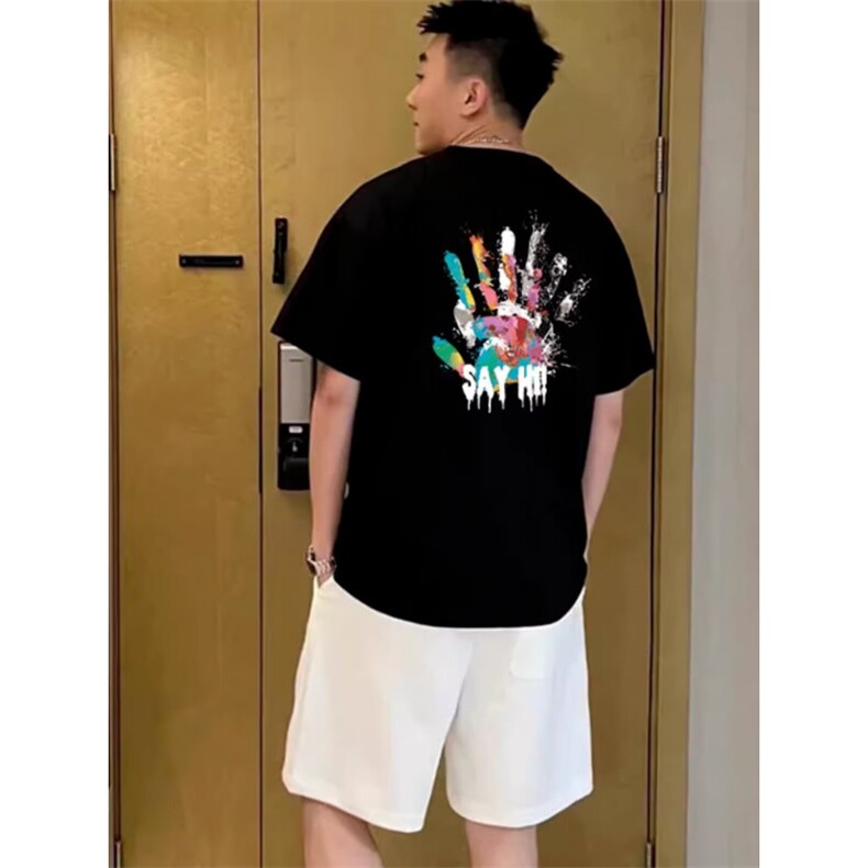 趣味色彩涂鸦重磅圆领短袖印花潮流新款情侣装体恤衫宽松百搭,男装T恤,星座1506A