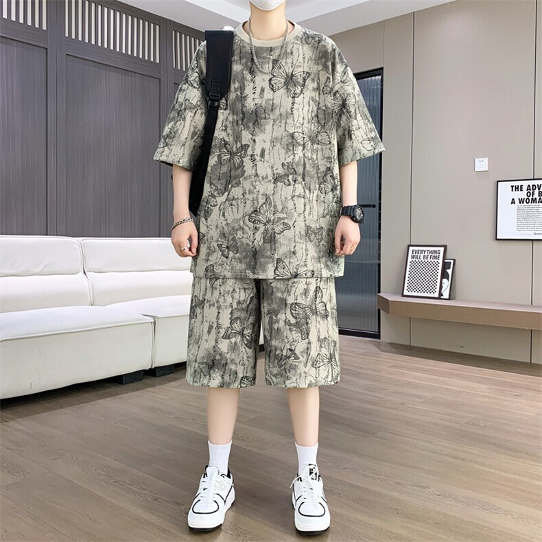 夏季港风套装男宽松扎染满天星短袖T恤短裤套装TZ6629-P55,男装牛仔裤,星座310B-3