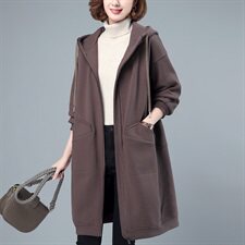 大码夹棉卫衣女士中长款遮屁股2024新款秋冬加厚拉链开衫连帽外套，女装卫衣/绒衫，莜菲儿