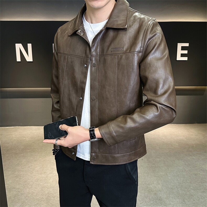 美式潮牌皮衣外套秋季2025新款复古机车皮夹克A313-25001-P145，男装皮衣，电商A313