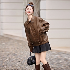 海宁皮衣女2025年新款仿绵羊皮高端机车皮夹克短款外套休闲，女装皮衣，江南女神
