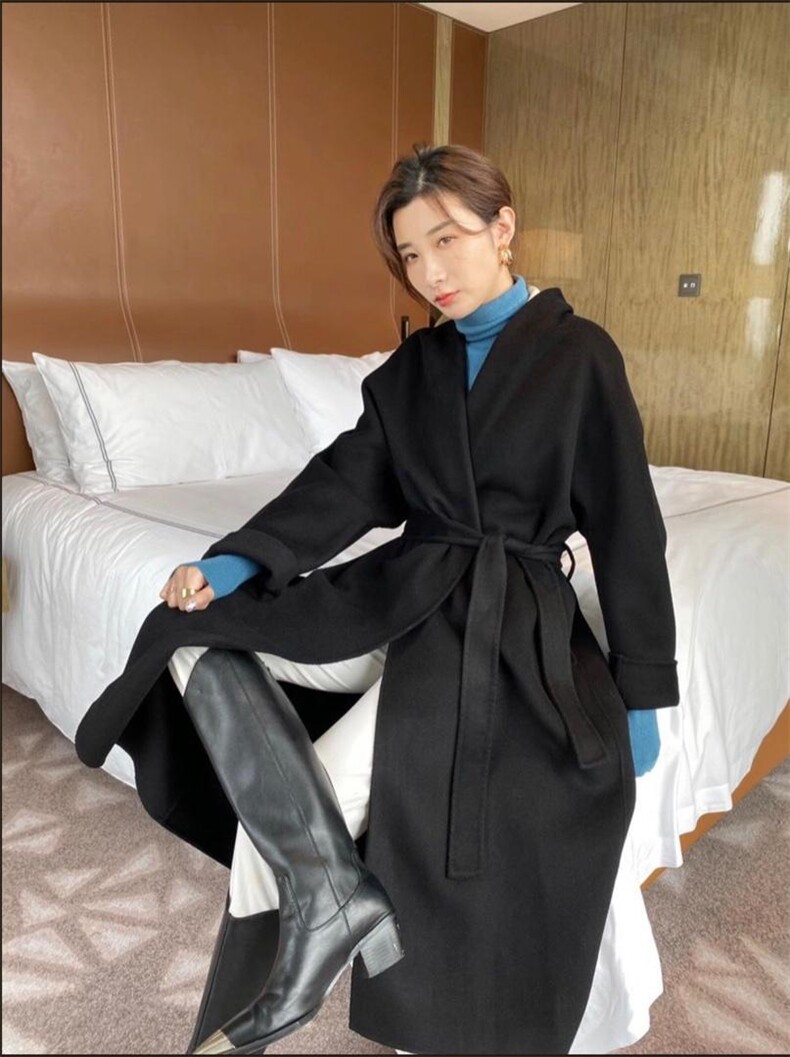 2021秋冬新款欧美范儿睡袍腰带无扣百分百羊毛大衣,居家内衣睡衣套装,L·H·X