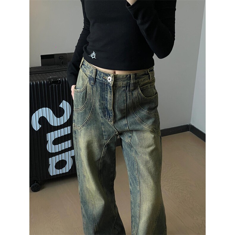 牛仔裤男新款春夏季美式复古工装宽松直筒阔腿长裤子N8319,男装牛仔裤,星座1116A（原606A-3）