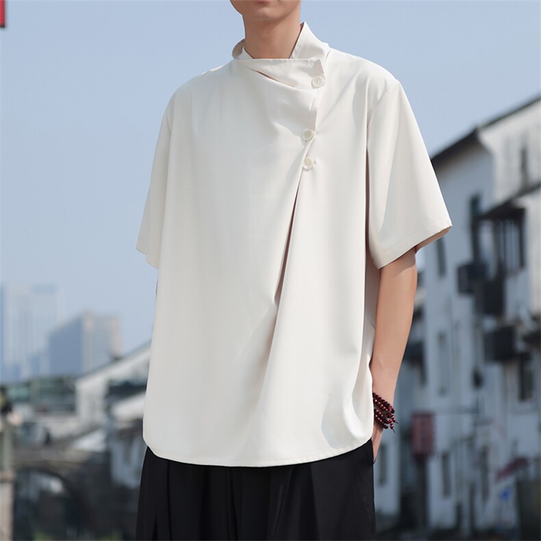 现货风新中式新款24夏季堆领白色短袖CS29-P60-控78,男装T恤,电商A021