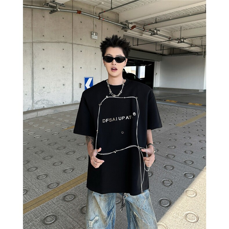 2025夏铆钉环绳cleanfit上衣美式高街复古短袖t恤A025-DT14-P45,男装T恤,电商A025