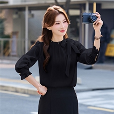 BAO现货2026春季新款时尚气质优雅立领减龄显瘦长袖百搭衬衣，女装衬衫，卡杰菲