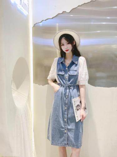 拼接收腰气质连衣裙，女装连衣裙，尹谜