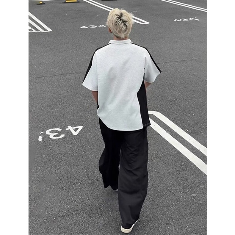网图半拉链撞色拼接夏季潮男休闲短袖男女同款T恤T2225-P38,男装T恤,星座1213