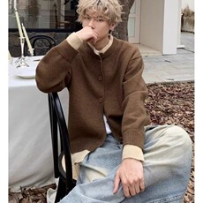 美式潮牌假两件撞色开衫毛衣休闲百搭宽松外套男513AKS2581P60，男装针织衫/毛衣，星座513A