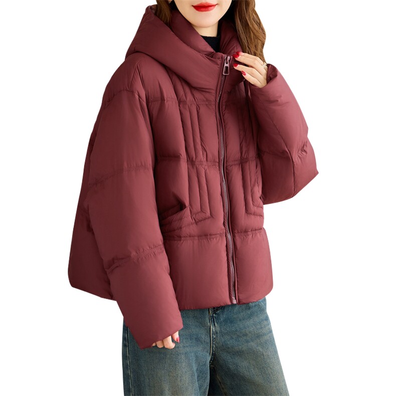 泡芙感宽松短款羽绒服女2024冬新款休闲连帽加厚保暖90白鸭绒外套,女装羽绒服,余墨