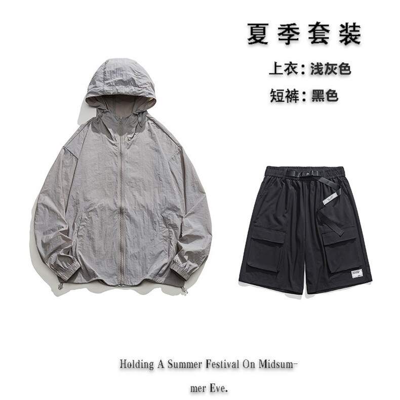 夏日户外UPF50+防晒衣潮流短裤情侣款套装FSY3203+K2332-P80,男装休闲套装,电商A128