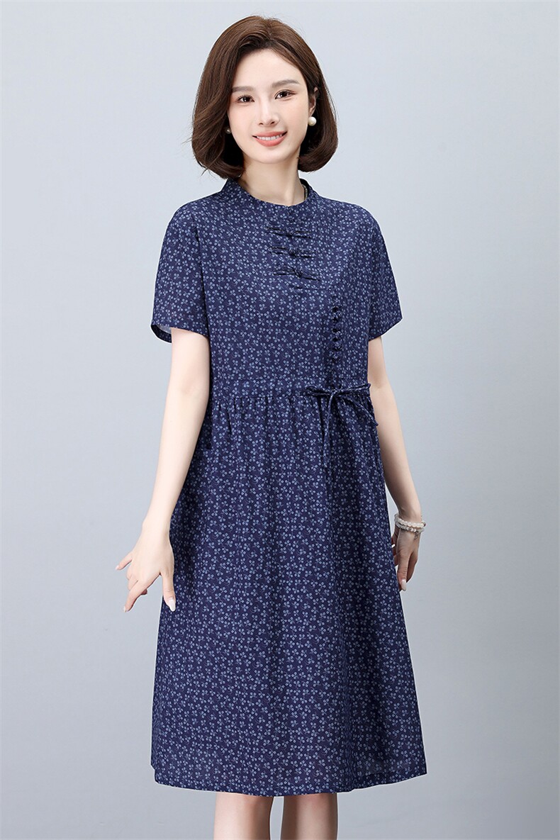 中老年妈妈高端连衣裙女2025夏季新款新中式宽松遮肚纯棉碎花裙子,女装连衣裙,依恋蒂丝