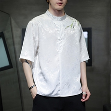 新中式立领风潮T恤短袖民族服饰刺绣汉服时尚唐装T2415-P55，男装T恤，电商A227