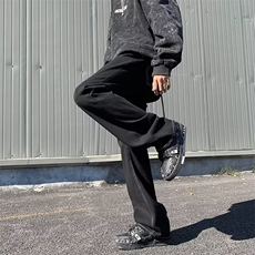 美式高街vibe牛仔裤男ins潮嘻哈宽松直筒微喇cleanfit黑色长裤子，男装牛仔裤，星座601-2
