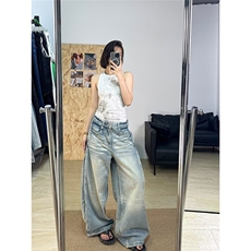 美式复古直筒牛仔裤女2025年新款高腰宽松窄版阔腿裤子，男装牛仔裤，星座1210-1