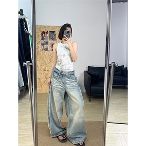 美式复古直筒牛仔裤女2025年新款高腰宽松窄版阔腿裤子图片
