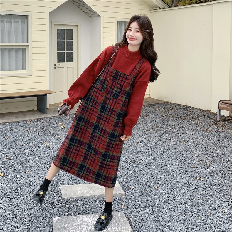 新款26早春韩系格子毛呢毛衫背心裙套装6207-P175-K258,女装套装/套裙,2C057