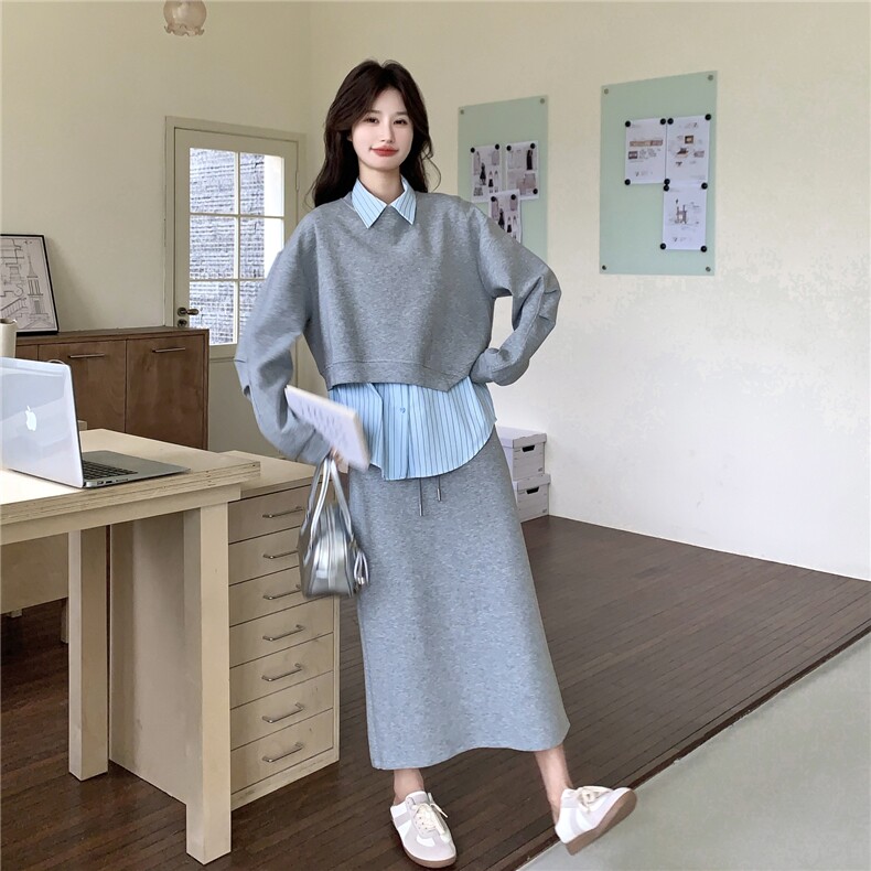 现货新款衬衫背心卫衣半裙套装三件套26165P185K288,女装套装/套裙,2D035