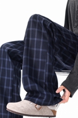 藏青色格子裤cleanfit休闲微喇裤子男190高个子加长直筒裤KZ104，男装休闲裤，电商B312