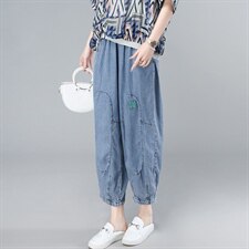 薄款天丝牛仔女2025夏季新款大码遮肉显瘦中年妈妈休闲，女装牛仔裤，叶笙衣