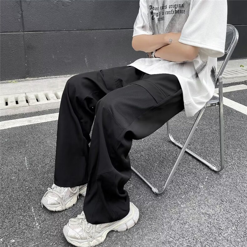 冲锋裤男夏季薄款美式潮牌痞帅宽松直筒裤子拼接撞色微喇休闲裤,男装休闲裤,星座601-2