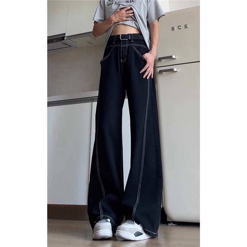 美式复古明线男女丹宁弯刀微喇解构水洗牛仔裤XZ302B-1-K791P45图片
