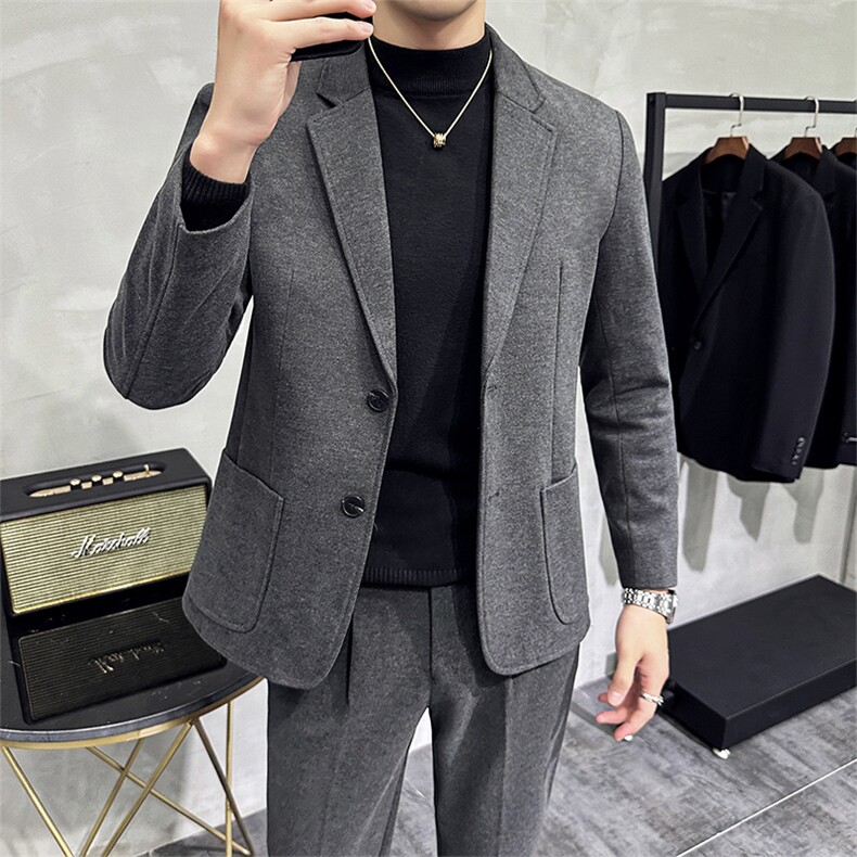 秋冬款男士轻熟微阔简约时尚休闲毛呢西服两件套A415-668-P200,男装西服,电商A355（原A415）