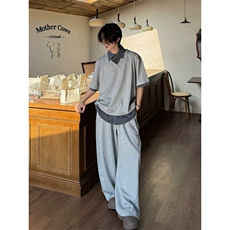 【有货】DPL01-批45花灰色假俩件格子短袖男POLO衫夏季重磅半截袖，男装T恤，星座603-2