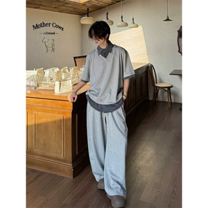 【有货】DPL01-批45花灰色假俩件格子短袖男POLO衫夏季重磅半截袖图片