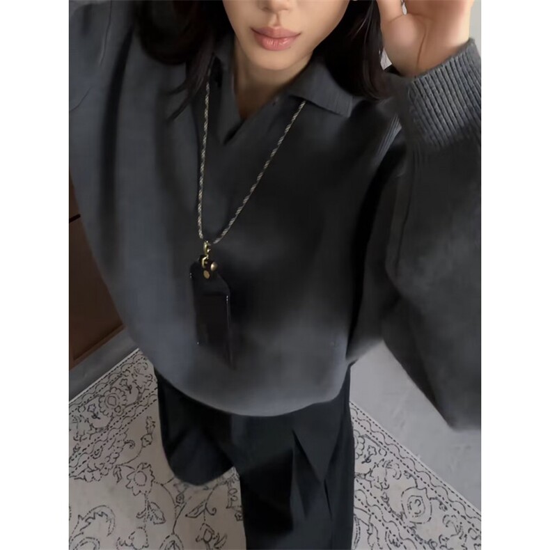 流行日系气质简约新款慵懒百搭毛衣女翻领原宿潮流时尚文艺,男装针织衫/毛衣,星座506A