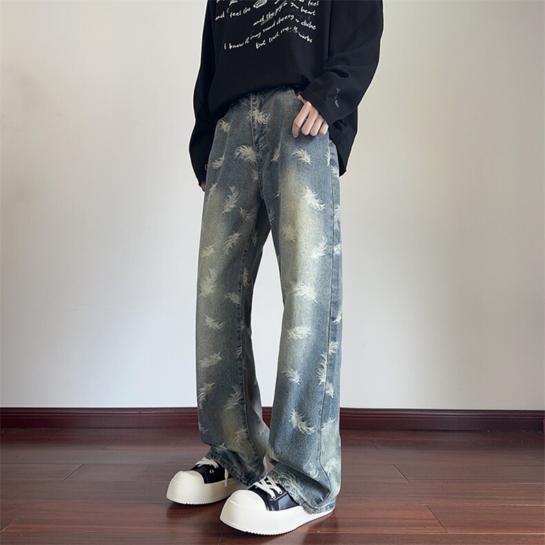 B221美式ins高街暗黑宽松直筒提花牛仔裤LK24397-特P52控88,男装牛仔裤,电商B221