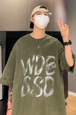 港风新款夏季宽松休闲百搭水洗短袖印花情侣T恤DT1031特批35控58，男装T恤，电商A247