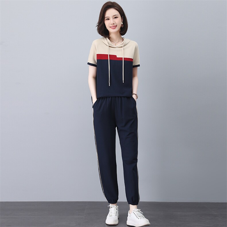 时尚休闲运动薄款卫衣套装女2025夏装新款中年妈妈洋气减龄两件套,女装套装/套裙,忆绮罗