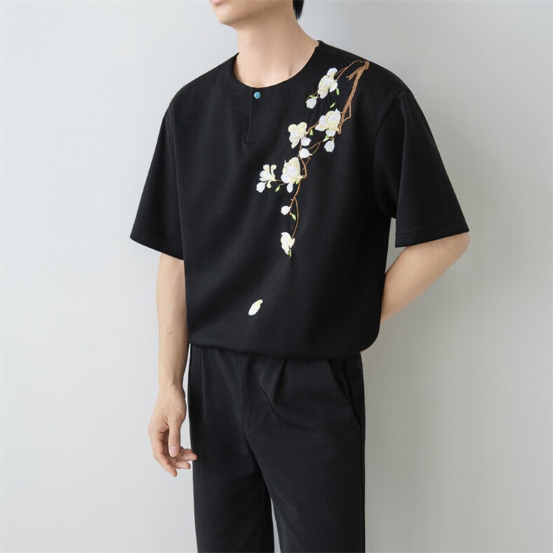小伙纯色重工T恤男休闲宽松风刺绣衬衣轻熟风A236-82572-P55,男装T恤,电商A236